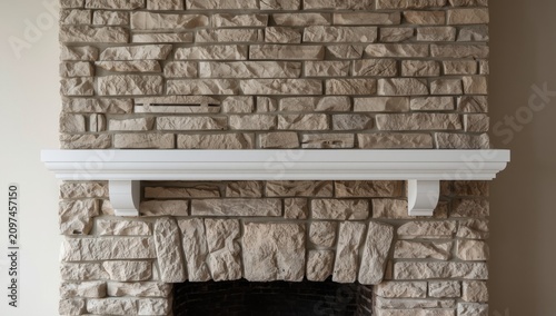 Stone fireplace with a whit...