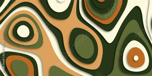 Bild auf Leinwand Abstract paper cut background with 3d layer wave shapes, modern carving layered paper cut art in green, beige and brown earth tone, minimalist concept illustration for web banner cover background