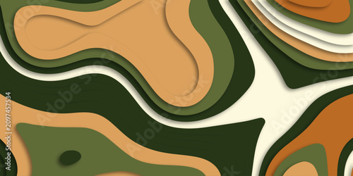 Foto Abstract paper cut background with 3d layer wave shapes, modern carving layered paper cut art in green, beige and brown earth tone, minimalist concept illustration for web banner cover background