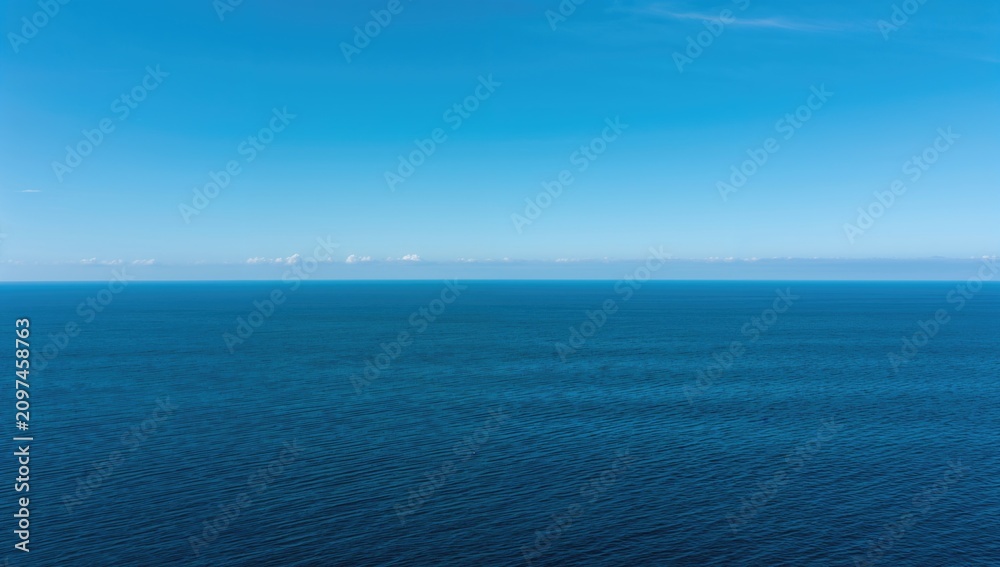 Fototapeta premium Calm Ocean Horizon Under Clear Blue Sky in Bright Daylight