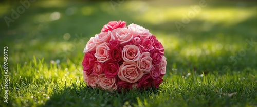 Bouquet of Pink Roses on Gr...