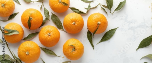 Fresh oranges with green le...