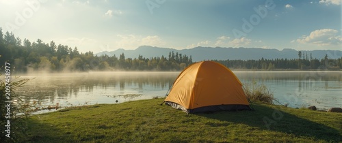 Orange Tent Near Calm Lake ...