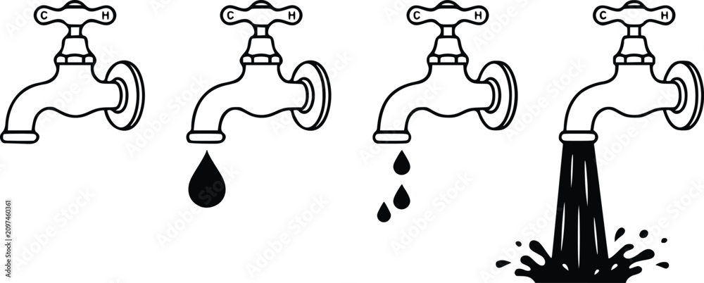 Obraz premium Minimalist Water Faucet Dripping and Flowing Vector Sequence Icons