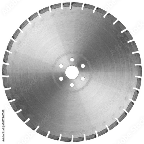 Circular diamond saw blade with segmented rim in studio lighting for concrete cutting isolated on transparent background
