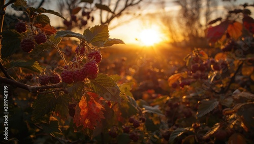 Raspberries on a bush durin...
