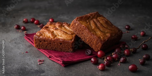 Sliced Apple Cake on Red Na...