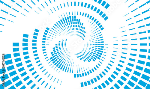 Modern tech background with abstract blue geometric spiral square segments. Creative tech pattern design.