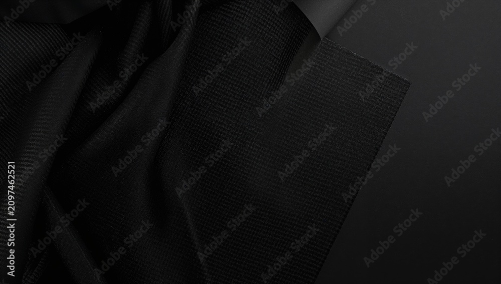 Obraz premium Black Textured Fabric Close-Up - Elegant Drapery, Soft Shadows, Minimalist Design