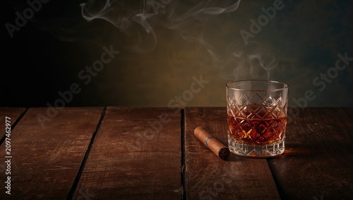 Whiskey Glass with Smoke an...