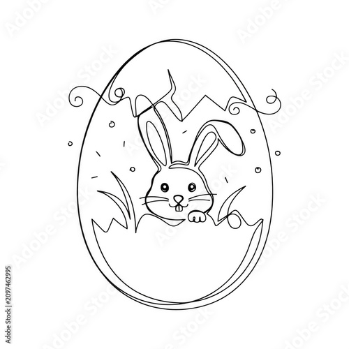 Cute rabbit peeking from cracked Easter egg during spring celebration with grass isolated on transparent background