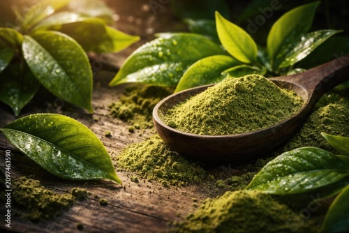 Green Powder in Wooden Spoo...