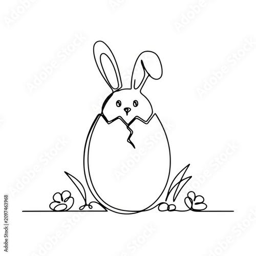 Easter bunny emerging from cracked egg with flowers and grass during spring Isolated on transparent background
