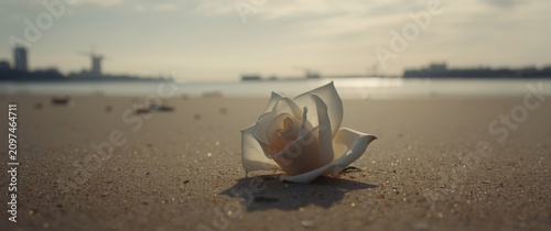 White Rose Lying on Sandy B...