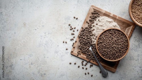 Brown grains and flour on a...