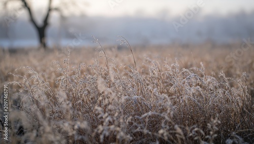 Frosty Grass Field in Early...