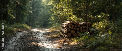 Stack of logs beside a mudd...