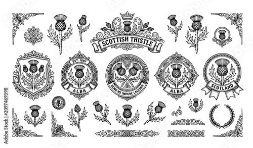 Vintage Scottish Heraldic Emblems and Military Badges Collection