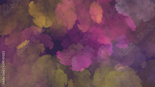 Abstract background with colorful textured fractal clouds in shades of pink yellow and purple