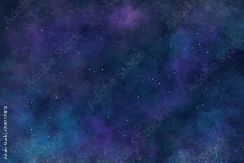 Abstract dark blue and purple space galaxy background with bright stars