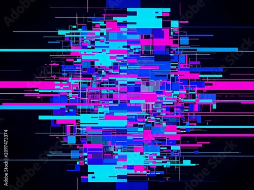 Abstract Neon Glitch Art Background with Digital Distortion