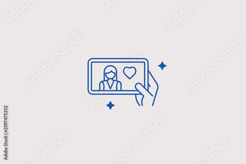 Schilderij op canvas Hand holding smartphone with video like line icon for viewer feedback