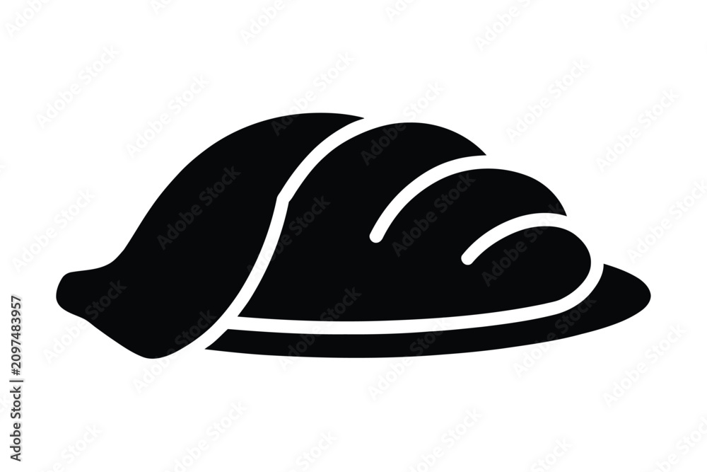 Fototapeta premium Minimalist black dumpling icon vector illustration of a traditional Asian jiaozi or potsticker isolated on a clean white background for menu design