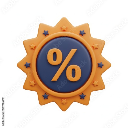 Golden percentage sign badge with star accents