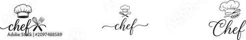 Vector of word Chef, a chef's hat and other kitchen accessories