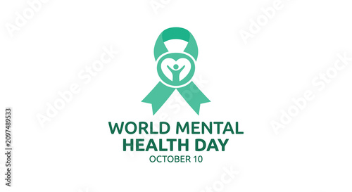 Mental Health Awareness Ribbon With Heart Symbol Teal Vector Illustration