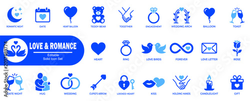 Foto Love and romance solid icons set, editable set for modern app, ux ui, web and mobile designs