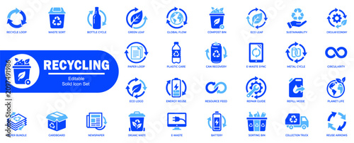 Foto Recycling editable solid icon set