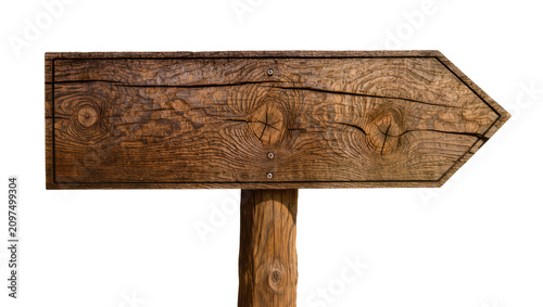 Photography Isolated rustic weathered wooden arrow signpost pointing right with old wood texture
