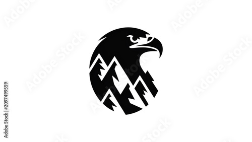 Black and white eagle head logo design with abstract geometric pattern Vector