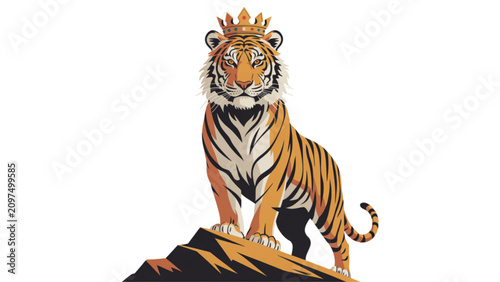 Majestic tiger sitting on a rock with golden sun rays Vector