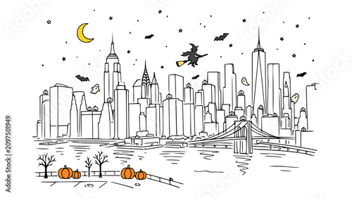 Halloween New York City Line Art