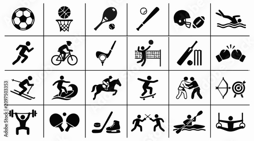 Canvas Print Collection of black and white sports icons and pictograms set