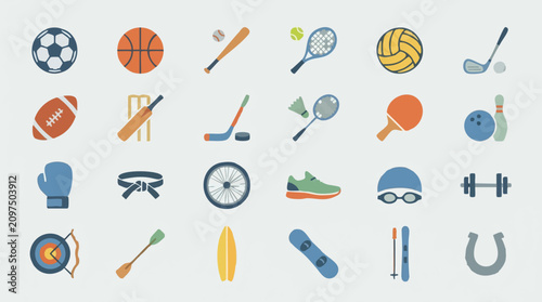 Photography Collection of various sport and leisure activity flat design icons