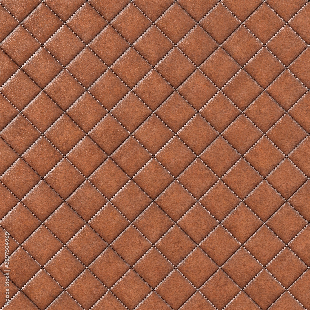 Obraz premium Brown Quilted Leather Texture Background with Classic Diamond Stitching Pattern Illustration