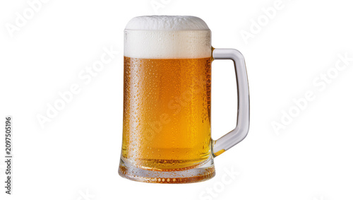 Canvastavla Isolated refreshing glass beer mug with cold golden beer and frothy white foam,