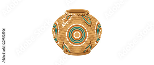 Εκτύπωση καμβά Handcrafted Terracotta Pot with Tribal Geometric Patterns and Leaf Motifs