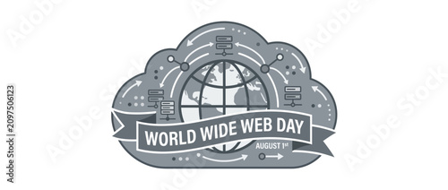 Photography World Wide Web Day Cloud Icon with Global Network and Data Flow