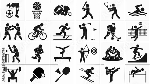 Photography Sports pictograms and icons set for various athletic activities