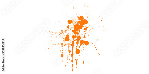 Orange paint splatter on white background. Abstract ink splash design element for creative projects.