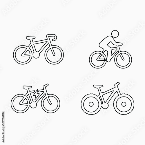 Bicycle Line Art Set Four Black And White Vector Illustrations Of Cycling Equipment bikes pedal