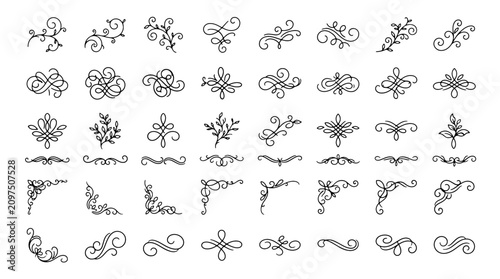 Vintage Floral Design Elements Vector Set with Ornate Flower Frames Borders Scrolls Leaves Seamless Patterns and Elegant Wedding Decoration Collection