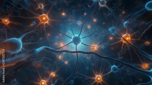 Abstract visualization of interconnected neurons firing in the human brain.
