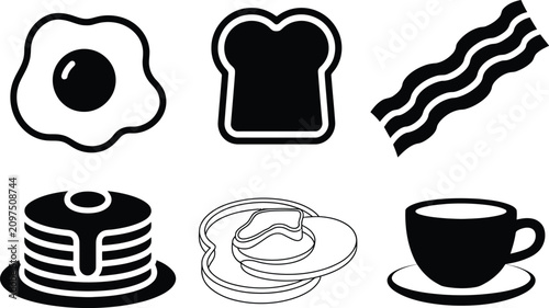 Breakfast food icon set including coffee and eggs with breakfast pancakes illustration breakfastfood minimalist silhouette restaurant delicious interface collection traditional