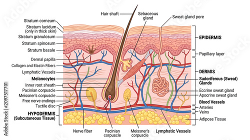 Принти на полотні Human Skin Cross-Section Anatomy Diagram