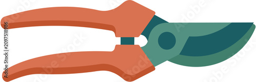 vector illustration of orange garden pruning shears, symbolizing precise plant care maintenance, corporate cost-cutting, and workflow streamlining.